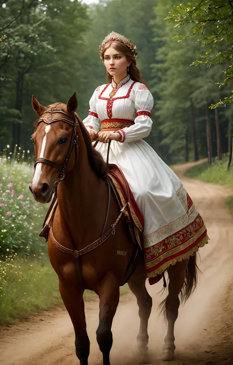 beautiful woman in a slavic folk costume riding the running,<lora:sxz-slavic-fantasy:0.5>,super resolution,ultra hd,megapixel,high details,detailed and intricate,(8k resolution),hyperrealistic,cinematic lighting,realistic photo,realistic lighting,realistic effects,flower_style,