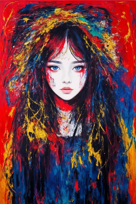 masterpiece, best quality, ultra high res, highly detailed, (abstract expressionism art:1.4), [girl | fire ghost:10], hate, love, sparking fire red eyes, dark rainbow theme, colorful, visually stunning, beautiful, gorgeous, emotional, intricate, perferct shading