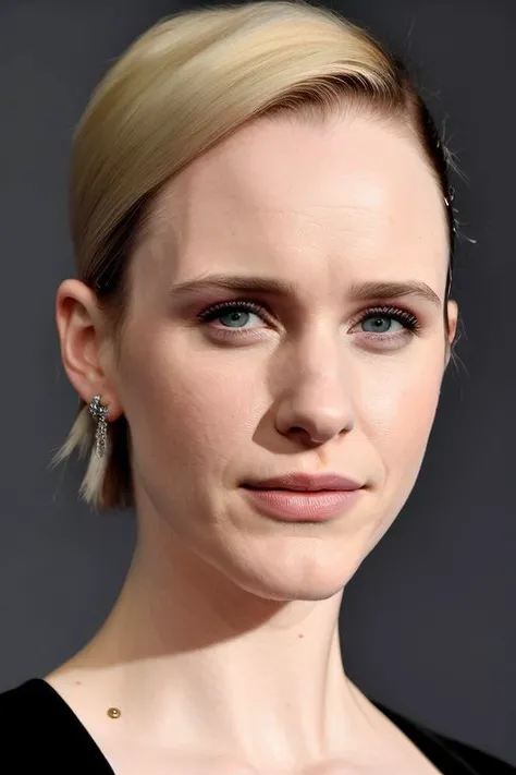(CR-R4chelBrosnahan-frankyfrank2k:0.9), face closeup photo of woman, grey background, (slick undercut hair:1.0), (oiled shiny skin:1.0), (tilted angle shot:1.2),