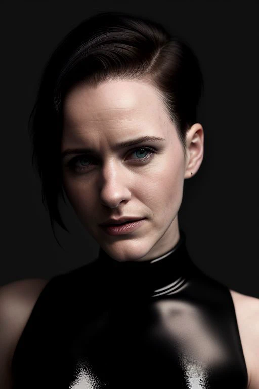 (CR-R4chelBrosnahan-frankyfrank2k:0.9), photo of woman, grey background, (slick undercut hair:1.0), (oiled shiny skin:1.0),
