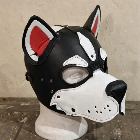 <lora:BDSM_animal_masks:0.7> dog mask, husky, on a stand, neoprene, custom, detailed, mr s leather