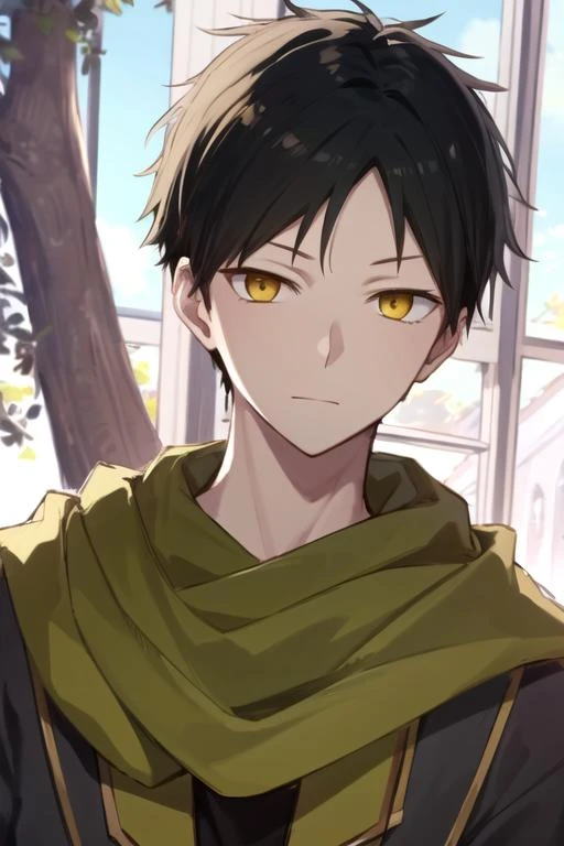 masterpiece, best quality, sketch, 1boy, solo, male focus, looking at viewer, upper body, depth of field, ligne claire, , <lora:obi_akagami_no_shirayuki-hime:0.72>, obi_akagami_no_shirayuki-hime, black hair, yellow eyes, graduation costume, A dark, foreboding castle where a wicked queen reigns, High resolution