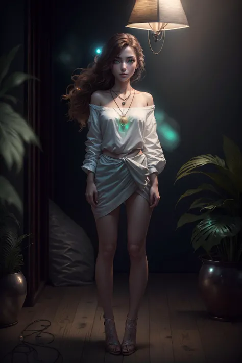 mj3d style,3dmm,3d,(full body shot:1.3), bokeh:1.2, indoors, high-heels, looking at viewer,((shirt tug, over-sized white shirt with shoulders showing, necklace)), (22 years old woman), medium breast, small waist, long brown flowing hair glamour, (green eyes, beautiful eyes), beautiful face, perfect illumination, beautiful detailed eyes, looking at viewer, stunningly beautiful woman, detailed hairstyle, good hands, detailed hands, good feet, (8k, RAW photo, best quality, masterpiece:1.2), (realistic, photo-realistic:1.37), ultra high res, photon mapping, radiosity, physically-based rendering, (ambient light:1.3), (cinematic composition:1.0),professional soft lighting, light on face, <lora:more_details:0.4>, <lora:LowRA:0.45>,<lora:shirt_tug:1.0>, <lora:random00d_v2:0.7>