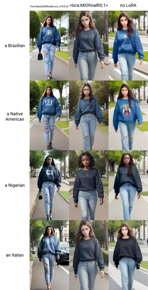masterpiece, best quality, octane render, a Brazilian woman wearing an oversized sweatshirt and jeans walking on the sidewalk in a park, SFW, long beautiful brunette hair, pretty face, detailed pretty eyes, <lora:hipoly3DModelLora_v10:0.8>,