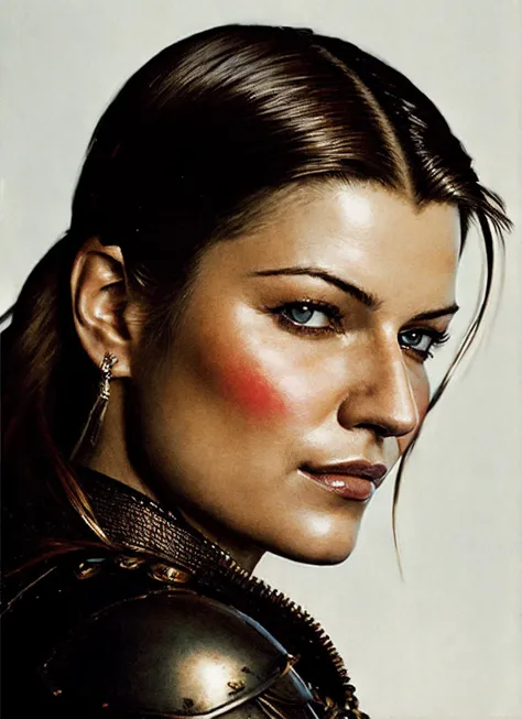 analog style, modelshoot style, illustration of sks woman as thief in leather armor, smirk, beautiful detailed eyes, cinematic, drawn by Greg Rutkowski, Yoji Shinkawa:0.6, vibrant colors, <lora:locon_ivana_v1_from_v1_64_32:1.3>