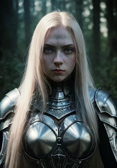 gothic, portrait, masterpiece, glowing cooper armor, full plate armor, Big Close-Up, pale skin, straight long hair, big blue eyes, freckles, wet hair, best quality, highly detailed, cinematic film, dramatic lighting shadow, kodak, vignette, high budget, epic film grain, grainy, hyper detailed, expressive,  award winning, intricate details, looking at viewer, dynamic pose, atmospheric haze, cinematic film still, highly detailed, high budget, photorealistic, candid camera, color graded cinematic, eye catchlights, atmospheric lighting, natural <lora:gothic_v1:1>