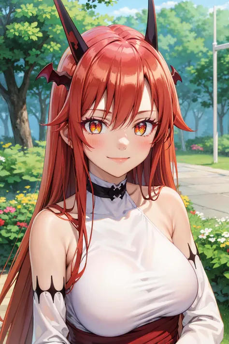 (best quality:1.1), (masterpiece:1.4), (absurdres:1.0), portrait, close-up,
1girl, tania, KizukiAi, dragon girl, dragon horns, red hair, orange eyes, large breasts, long hair, collar, white top, long red skirt, detached sleeves, looking at viewer, oudoors, tavern, (blush:1.1), (smile:1.2),
<lora:Kizuki - Beast Tamer - Tania:1>