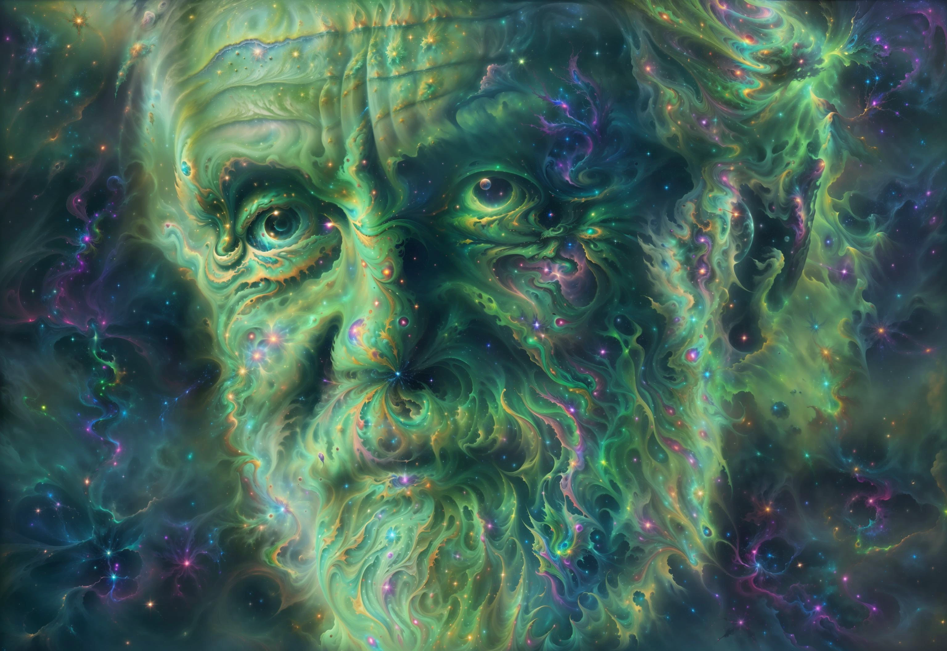 (Green hues):3, green smoke sim, (Green cosmic smoke):2, <lora:PAseerDreamPlanetV1:0.3>, PLANETS, Wallpaper, (Rich vibrant Blue hues), Purple:0.3 , (high contrast):1.4, (8k space wallpaper):1.3, gorgeous planets in space, (beautifully color-graded):1.7, fractal energy waves, galactic (pillars of creation):1.3, epic realistic, hdr, intricate details, intricate, cinematic, detailed, raytraced render and digital painting of spectacular astrology, cosmic entities, celestial, cosmic, ornate, vibrant and vivid, darkness, bright, heavenly, elegant, swirls, cosmic nebula, nebula threads, twirling, billowing, cinematic, unrealistic, hdr, 4 k, artstation, cgsociety, magical, mystical, mystifying, hyperrealistic, STAR, NEBULAE, GALAXY, <lora:PAseerCosmicNebulae:0.4> PAseerCosmicNebulae ( cinematic , ue5, (masterpiece, best quality, high quality, highres), vivid colors), 8k paint pour,, new_acid_fluid, acid fluid, liquid paint pour, <lora:kVoidEnergy-000001:0.5> green abstract v0id3nergy paint pour, <lora:NEW_acid_fluid_lora:0.3> <lora:MarblingAI:0.2> marblingai, green:2,
<lora:CannabisPunk_v1:0.3> abstract cannabispunk, (abstract weed leaves in space), marijuana leaves,