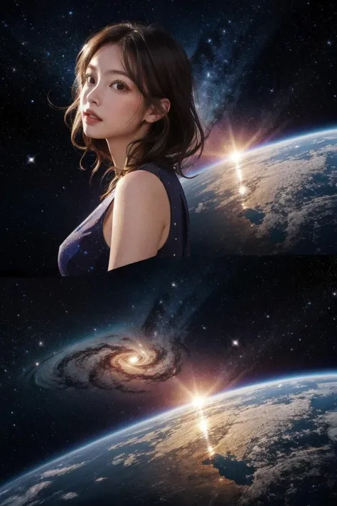1girl, LANDSCAPE, STAR, NEBULAE, GALAXY, <lora:PAseerCosmicNebulae:0.4>, <lora:kwFemaleBeta1_v12:0.6>