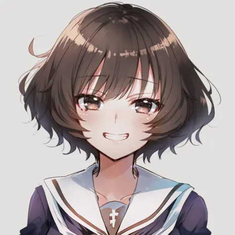 <lora:Yukari_Girls_und_Panzer:1> Yukari, brown hair, short hair, ooarai school uniform, portrait, smug,