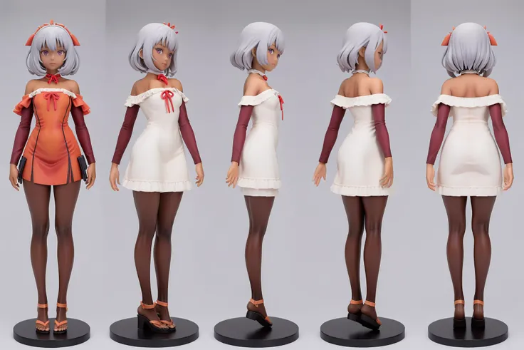(GENERAL:0), 1girl, masterpiece, best quality, very aesthetic, absurdres, solo, standing,
(VIEWS:0), full body character turnaround of 1girl,
Multiple views of the same character in the same outfit, simple background, white background, multiple views, side view, back view, front view,
(hairLength:0), long hair,
(hairTexture:0), pointy hair,
(hairstyles:0), shingle bob hair,
(haircolor:0), grey hair,
(bodyshape:0), Long-limbed body,
(ethnic origin:0), Japanese,
(skin color:0), Ebony Skin,
(eye color:0), violet eyes,
(clothing:0), Coral red off-shoulder midi dress with ruffled neckline,
(character ref:0), Atsuko Kagari From Little Witch Academia,
(art style:0), by makuro
(theme:0), sci-fi
theme character design,
<lora:ClothTurnXLRemix_v1-000004:.5>
<lora:ClothTurnXL_v1-000004:0.38>
<lora:CharTurnXL_v2:0.25>
<lora:xl_more_art-full_v1:.25>,
<lora:Alphonse Mucha Style:.1>, Alphonse Mucha Style page
<lora:å½é£æç»SDXL:.1>
<lora:xl_figure style(kohaku_Delta)6:1>
(extra style:0),PVC, bjd, ball joint doll, figure model, figure style,photorealistic,photo \(medium\),
