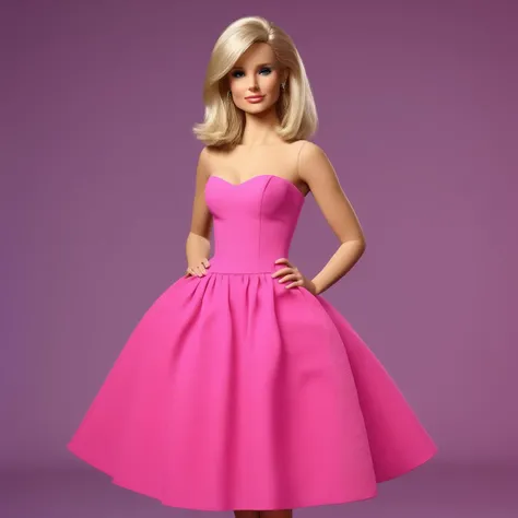 Portrait of (ohwx woman) <lora:KristenBell-000007:1> as Barbie, pink dress
