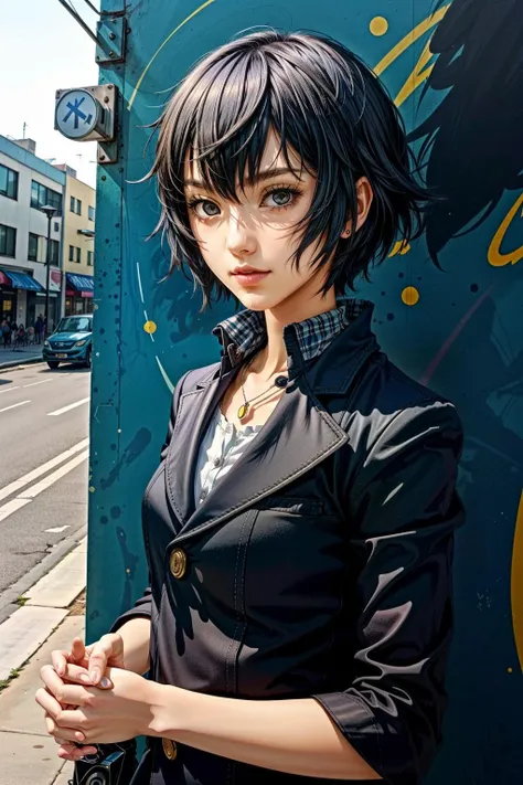 (masterpiece, best quality:1.3)
<lora:epi_noiseoffset2:1> <lora:add_detail:0.7> <lora:Persona4NaotoShirogane:0.8>
Persona4NaotoShirogane, 1girl, solo, short hair, urban art district, afternoon, vibrant and creative with colorful murals and natural light