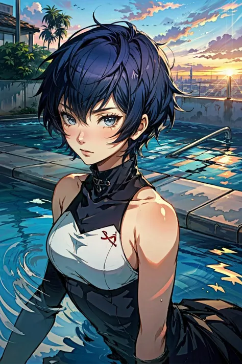 (masterpiece, best quality:1.3)
<lora:epi_noiseoffset2:1> <lora:add_detail:0.7> <lora:Persona4NaotoShirogane:0.8>
Persona4NaotoShirogane, 1girl, solo, short hair, rooftop pool, sunset, vibrant and colorful light reflecting on the water