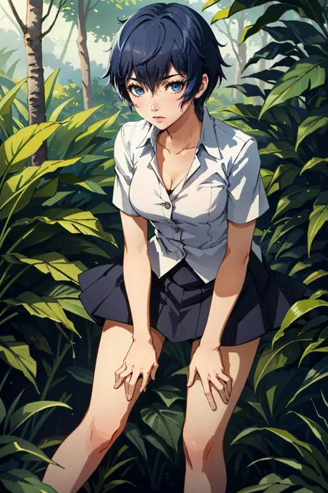 ((masterpiece, best quality))
<lora:Persona4NaotoShirogane:0.8>
Persona4NaotoShirogane, 1girl, solo, blue hair, blue eyes, Amidst a dense rainforest with exotic flowers, leaning forward with hands on knees