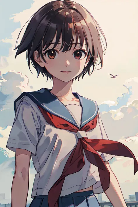 saki_m,
(best quality, masterpiece, RAW photo,ultra-detailed:1.2), <lyco:GoodHands-beta2:1.0>,1girl,solo,looking at viewer,smile <lyco:Saki_Miyanaga-10:1.0>
short hair, skirt, blue skirt, red neckerchief,serahuku,