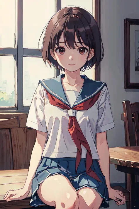 saki_m,
(best quality, masterpiece, RAW photo,ultra-detailed:1.2), <lyco:GoodHands-beta2:1.0>,1girl,solo,looking at viewer,smile <lyco:Saki_Miyanaga-10:0.9> 
short hair, skirt, blue skirt, red neckerchief,serahuku,mah-jong table