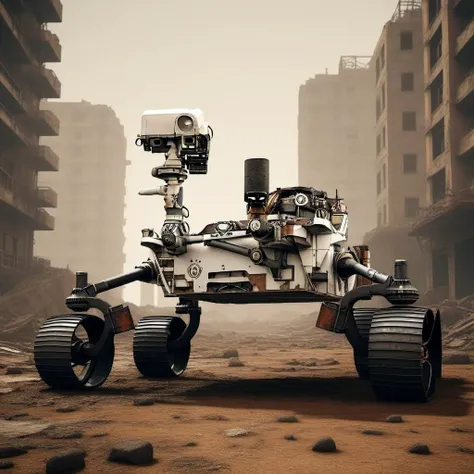 a rover robot, in a postapocalyptic city, highly detailed,  photography, ultra sharp, film, professional, 64k  <lora:add-detail-xl:1.5> <lora:CuriosityRover1024:0.8>