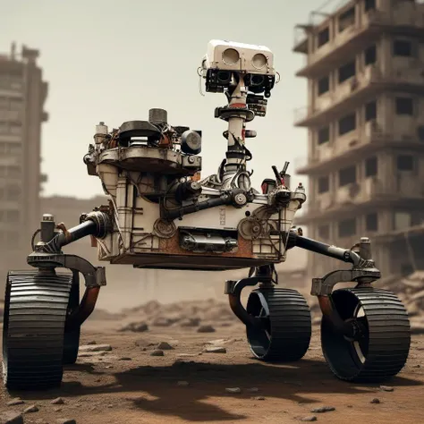 a rover robot, in a postapocalyptic city, highly detailed, photography, ultra sharp, film, professional, 64k <lora:add-detail-xl:1.5> <lora:CuriosityRover1024:0.8>