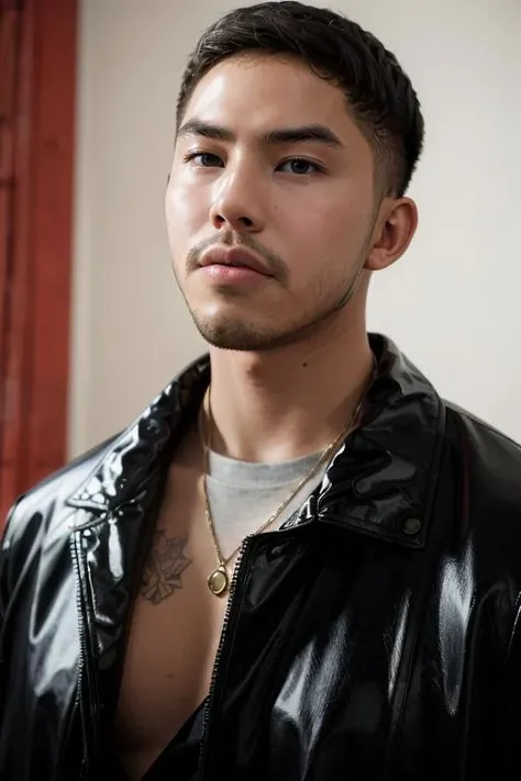 tony labrusca, young, latex, jacket, studio, mature,portrait, man, serious masterpiece, model <lora:tony:1>