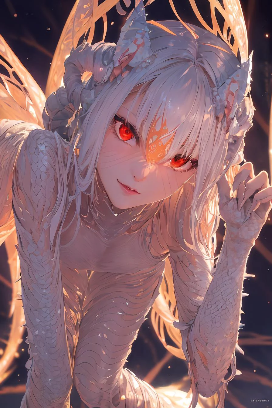 (ultra high res,photorealistic,realistic,best quality,photo-realistic), (8k, raw photo, best quality, masterpiece), ((nsfw)), (photon mapping, radiosity, physically-based rendering,automatic white balance), technological sense, best quality, masterpiece, illustration,CG ,unity ,wallpaper, official art, Amazing, finely detail, an extremely delicate and beautiful,extremely detailed, highly detailed, sharp focus,rich background,blurry background, (real person,photograph), (((high detailed skin,visible pores))), (((face close-up))), ((small breasts)), Her body towered over you, at least twice your height, with long, spindly arms that ended in dozens of writhing, serpentine tentacles. Her face was a mass of wriggling tendrils, her glowing red eyes peering down at you with a look of amusement. You couldn't help but feel intimidated by her presence, knowing that she possessed immense power and intelligence. Her long, slender fingers flexed, and you could see the razor-sharp claws that extended from each tip. Despite her alien appearance, there was something undeniably alluring about her, a dangerous beauty that drew you in even as it made your heart race with fear.