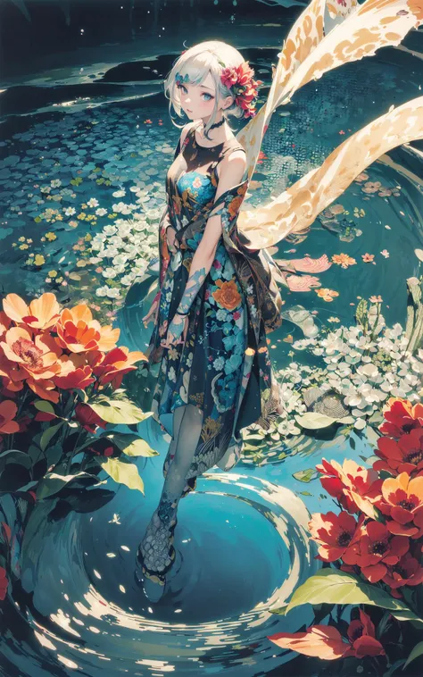 absurdres, highres, (official art, beautiful and aesthetic:1.2),
1girl, (pop art:1.2), (zentangle, flower effects, water effects, light effects:1.2), (Arts Dcoratifs:1.2),