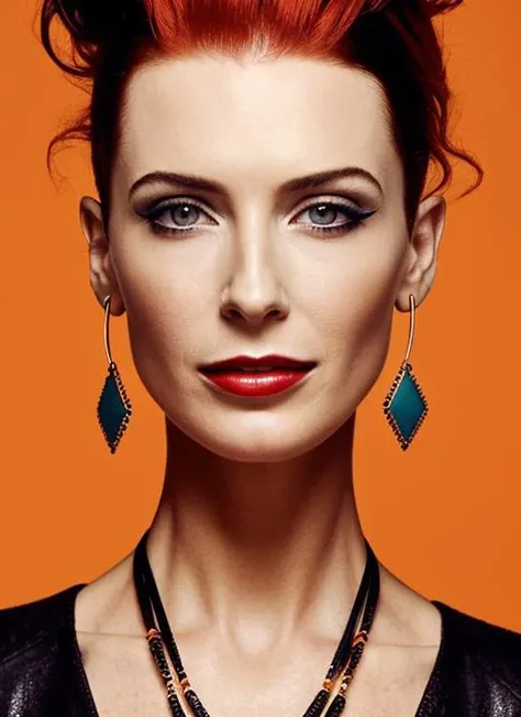 portrait of sks woman by Flora Borsi, style by Flora Borsi, bold, bright colours, orange Mohawk haircut, ((Flora Borsi)), <lora:locon_bridgetregan_v1_from_v1_64_32:1.25>