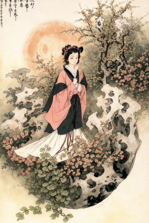 negative space, 1girl in serafuku, from above, (trees:0.5), (flowers:0.5) ,garden,