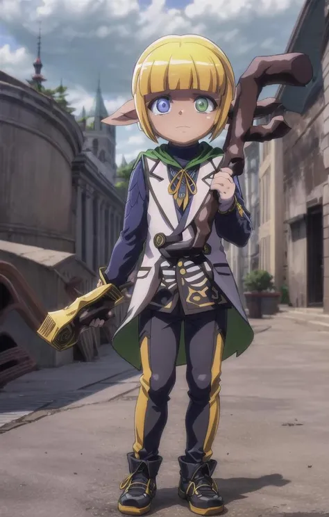 1 boy,more details in eyes,cute,looking at viewer, adorabel boy,cute face,details sky,handsome,young,juvenile,((masterpiece:1.4,best quality)),multiple details,colorful hair,eyeshadow,sfw,   full body, standing, (longstaff:1.5)
,(mare bello fiore) <lora:mare-overlord:1>