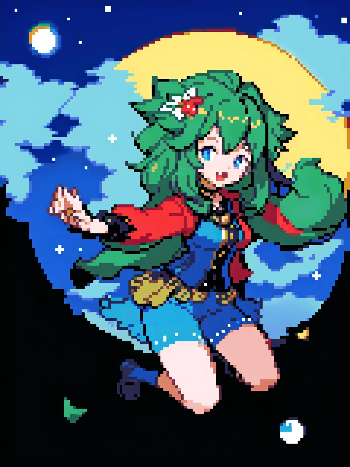 masterpiece, best quality,
1girl, (solo),
(24 years old, 24y.o, adult)
" ",
" ",
wild hair,
(" ":1.2)
flying in the sky, stars, night, moon,,
" "
<lora:pk_trainer768_V1:0.8>