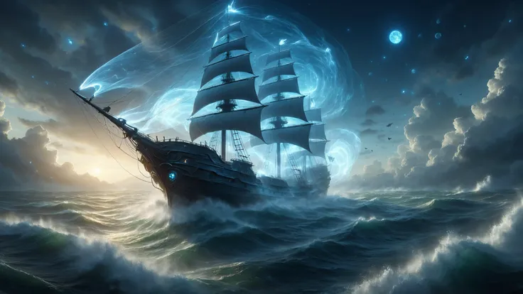 tempestmagic Ghostly ship captain haunting seas, Bioluminescent garden with ethereal glow in the background, great lighting, Incandescent Lighting,, sharp focus, ethereal transparent flat background, detailed, illustration, concept art, 2022 anime, artstation, unreal engine, rossdraws, James Jean, Andrei Riabovitchev, Marc Simonetti, krenz cushart, Greg Rutkowski<lora:Tempest_Magic_-_XL_Grimoire:0.8> <lora:great_lighting:0.4> <lora:EnvyFeverDreamXL01a:0.7>