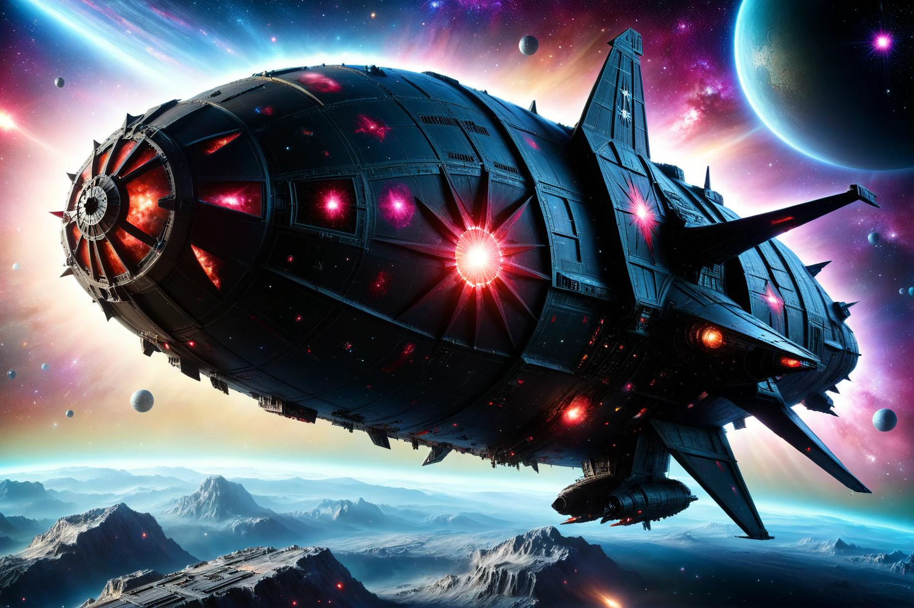 photorealistic, detailed digital illustration of a <lora:ChaosMarineStyleAIx:0.7> ChaosMarineStyleAI Tetrahedral cargo freighter with efficient design, Galactic core with dense starfield in the background<lora:xl_more_art-full_v1:0.4>, glowwave, space, deep space, space craft, <lora:EnvyFeverDreamXL01a:0.7>