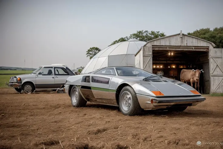 photorealistic photo of a silver (Dome Zero car, <lora:d0m3z3r0:1>), parked in a barn, hay, cows, horse, High Detail, Sharp focus, ((photorealism:1.2)), realistic, best quality, high quality, highres, 8k, photo realistic, raw photo, cannon, nikon, studio lighting