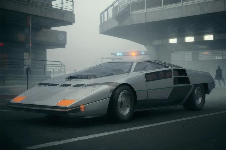analog gloomy photo of a silver (Dome Zero car, <lora:d0m3z3r0:1>), racing down an avenue in a futuristic city at night, (neon:1.1), ((cyberpunk)), ((nighttime)), magical, surreal, dreamy, High Detail, Sharp focus, ((photorealism)), realistic, best quality, 8k, award winning, dramatic lighting, epic, cinematic, masterpiece, depth of field, volumetric lights, (ambient fog:1.3), dutch angle, rim light, wide angle lens, steam,