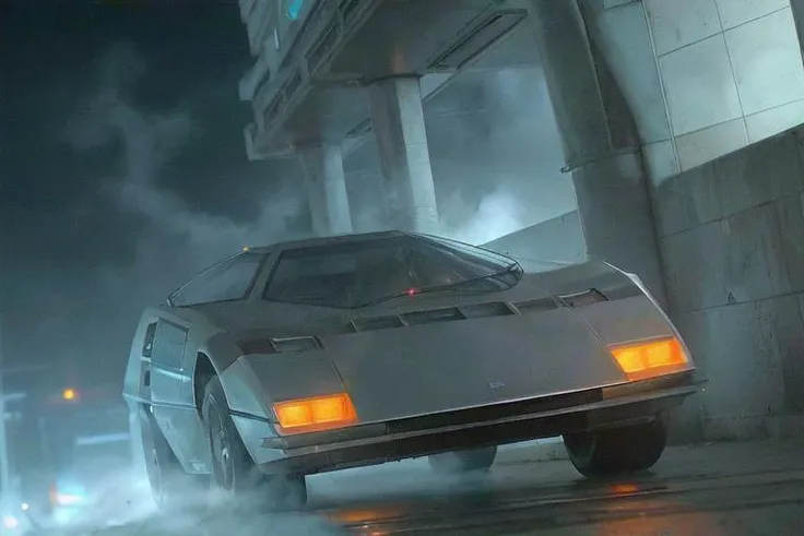 analog gloomy photo of a silver (Dome Zero car, <lora:d0m3z3r0:1>), racing down an avenue in a futuristic city at night, (neon:1.1), ((cyberpunk)), ((nighttime)), High Detail, Sharp focus, ((photorealism)), realistic, best quality, 8k, award winning, dramatic lighting, epic, cinematic, masterpiece, depth of field, volumetric lights, (ambient fog:1.3), dutch angle,