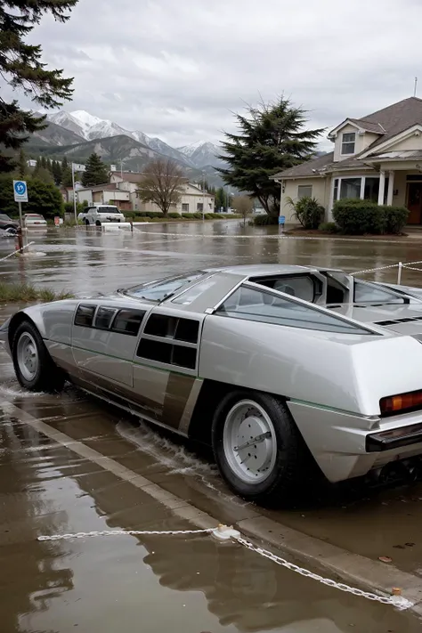Photo of a big Dome Zero car in a flooded neighborhood. from side.
<lora:d0m3z3r0:1.3>