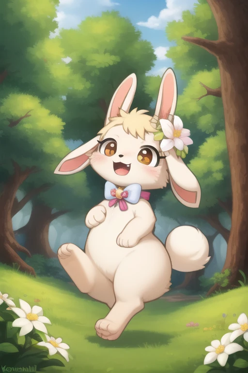 feral lagomorph, forest, day, flower, kawaii <lora:nonhumans:0.9>