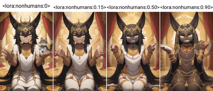 male, cat, hair ornament, necklace, jewelry, smug, looking at viewer, anubis, sitting <lora:nonhumans:0>