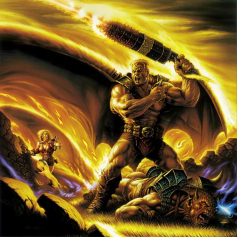Duke Nukem fighting an orc,dragonlance, <lora:dukeNukemLORA_v1:0.8>