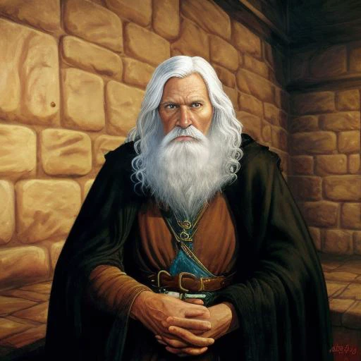 old human male Wizard, fantasy art, dungeons and dragons, white hair, portrait, painting, face and torso