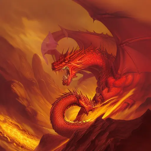 large ancient red dragon breathing fire, fantasy art, dungeons and dragons,
