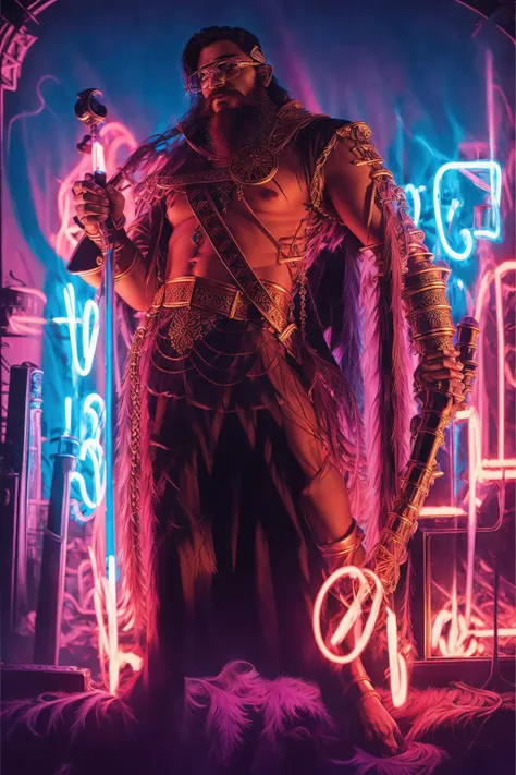 Neon Merlin, <lora:neons_v1.1:1> ,fantasy art,long beard