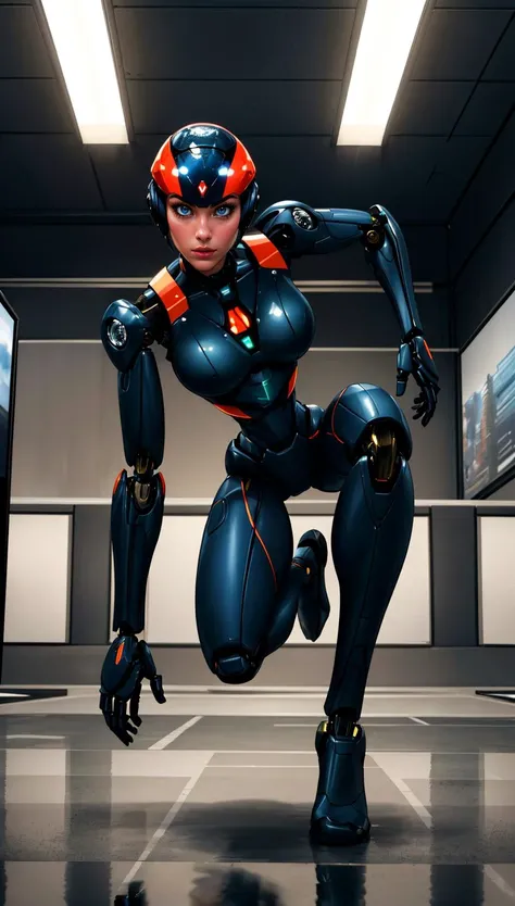 masterpiece, best quality, <lora:THEPIT:0.7> <lora:add_detail:0.3>, 1girl, humanoid robot, science fiction, closed mouth, expressionless, reflection, raytracing, 8k, bloom, closed mouth, feet out of frame, fighting stance, mechanical eyes