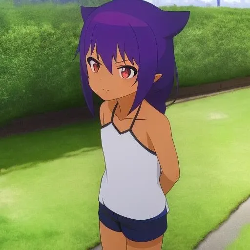 <lyco:GoodHands-beta2:1.0>,masterpiece,best quality,1girl,solo,<lora:Jahy_Final:1>,Jahy, jahy_young,red eyes,flat chest,o-ring top,shorts,outdoors,