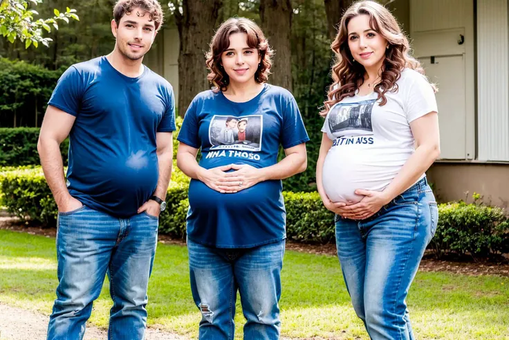 (3seq:1.5), (masterpiece photo), man wearing a t-shirt and jeans, pregnant woman <lora:tf-000007:0.8>