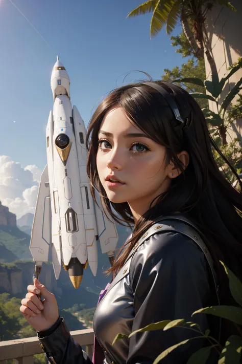 1girl, (stylized by Camille Corot:1.3) , magnificent Cinematic still, (Lavender theme:0.7) , medium wide shot of a traditional Ethiopian ([Hickory|Rocketship] of Hate:1.3) , the Rocketship is very Sci-fi and Voluminous, it is made from Tulle, it is anthropomorphic reimagined as a Pixel art game character, warm background, lush jungle and Perseus constellation in background, Snowing, Sharp and in focus, Ultra Real, Zen, Gamerpunk, cinematic lighting, 80mm, Pastel Colors, MOBA style, intricate details, extremely hyper aesthetic, Pixabay, concept art, emotional