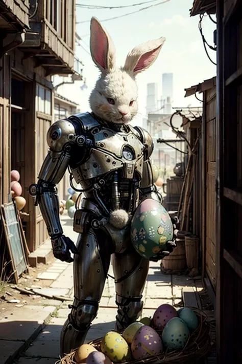 masterpiece, (realistic:1.5), <lora:DaVinciTech:.9> davincitech, (easter egg:1.5), messy environment