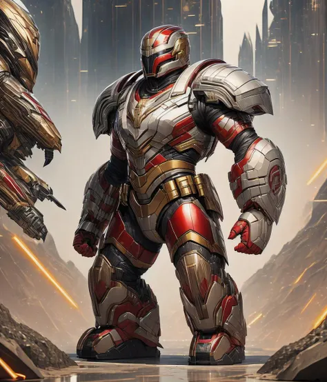 masterpiece, best quality, full body view, futuristic red white and gold cybernetic scifi mecha hulkbuster samurai suit, large headphones, Marvel character design, white and silver and mercury, exposed circuits, organic biopunk, volumetric fog background, cinematic, [intricate concept art by Jeremy Mann and Carne Griffiths:photorealistic, realistic, nikon D5600:.20] <lyco:Mangled_Merge_Lyco:1>