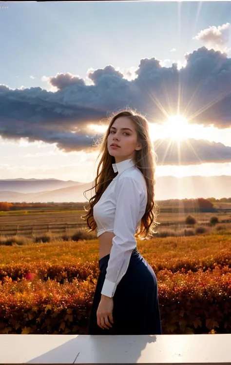 (analog photo:1.2),((dynamic pose:1.2),(dynamic camera),(27 yo Ashkenazi  Ukrainian 
woman with long hair)BREAK(sunrays, sunset, sky clouds (hdr:1.1),(high quality, film grain), (natural colors, correct white balance, color correction, dehaze, clarity), ,(skin texture) (Slightly surreal photo)BREAK[creative consciousness on display], (profound psychological meaning)BREAK ([esoteric features]), ([American Fall Autumn])BREAK [surreal natural lighting], [wide angle lens medium format camera], in the style of [Ralph Lauren] <lora:BetterHands:1> <lora:HDhelper:0.5>