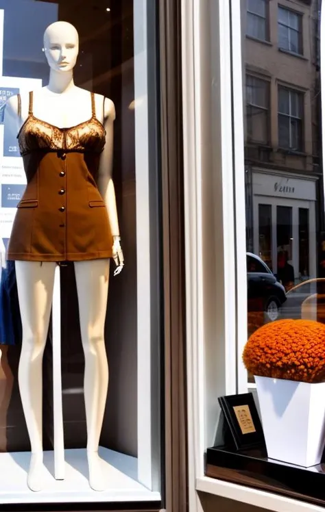 (Slightly surreal photo) of a ((mannequin window display with adult female mannequin))BREAK[creative consciousness window display], (profound psychological meaning)BREAK [mannequin in outfit], ([esoteric sexual features], [American Fall Autumn])BREAK [expert window display  lighting], [wide angle lens medium format camera], in the style of [Jake Hicks] <lora:BetterHands:1> <lora:HDhelper:1><lora:BetterHands:1>